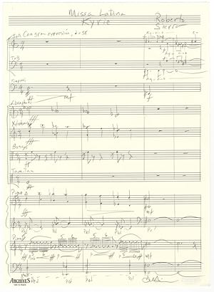 Missa Latina: Kyrie. Autograph musical manuscript score signed in full. Ca. 2006