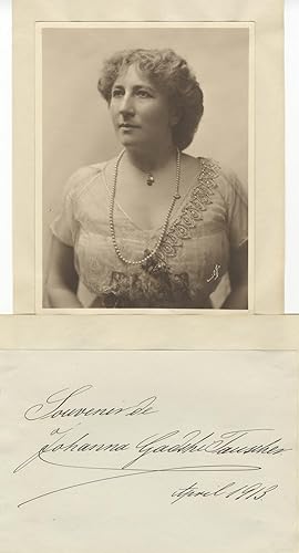 Fine bust-length Mishkin photograph of the noted German soprano. Together with autograph note on ...