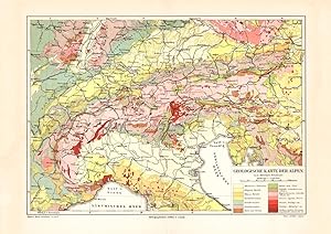 Alte historische Landkarte Alpen Höhenschichten Karte Lithographie 1902