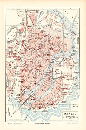 Würzburg Stadtplan Lithographie 1897 alte historische Stadtkarte