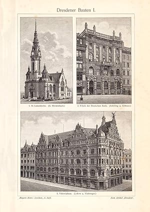 Alter historischer Druck Hamburger Bauten I Holzstich 1904 II