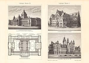 Alter historischer Druck Hamburger Bauten I Holzstich 1904 II