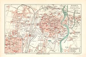 Alte historische Stadtkarte Posen Stadtplan Lithographie 1907