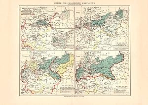 Alte historische Landkarte Preussen Geschichte Karte Lithographie 1907