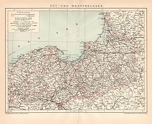 Alte historische Landkarte Ost und Westpreussen Karte Lithographie 1892