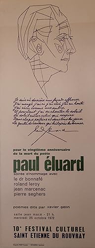 "HOMMAGE à Paul ELUARD" Affiche originale entoilée d'après PICASSO 1972