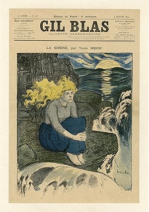 "LA SIRÈNE" par Yann NIBOR Couverture originale entoilée de la revue GIL BLAS du 9/07/1897 illust...