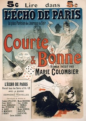 "COURTE & BONNE" Roman par Marie COLOMBIER / Affiche originale entoilée / Litho Jules CHERET / Im...