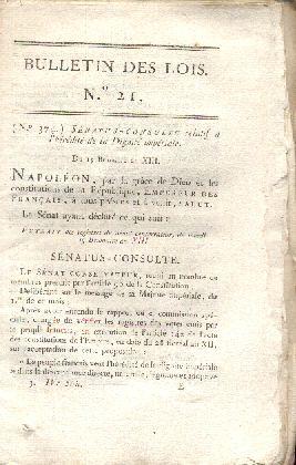 Sénatus-Consulte du 15 brumaire an XIII ( 6 novembre 1804 ) ,résultat de la consultation