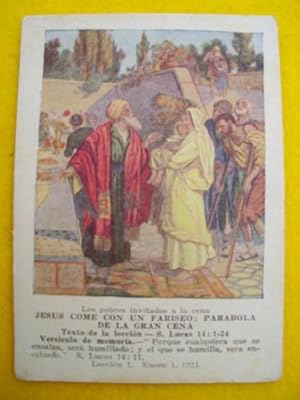 Cromo Religioso - Religious Card : JESÚS COME CON UN FARISEO