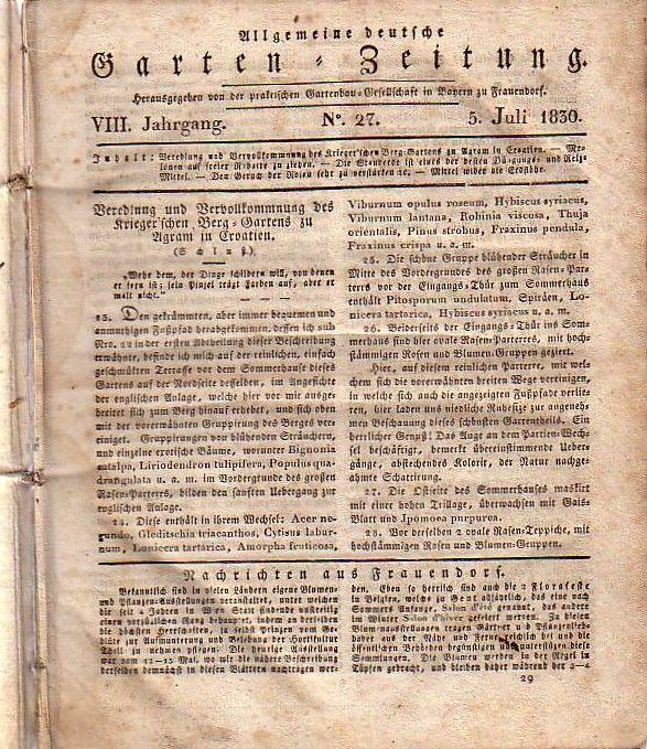 Allgemeine Deutsche Gartenzeitung Jahrgang Viii No 27 Bis 39 27