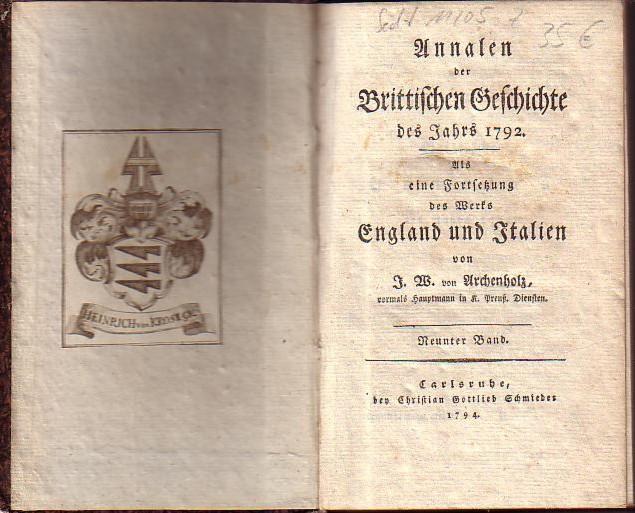 Annalen der Brittischen Geschichte des Jahrs 1792. Als eine Fortsetzung des Werks England und Italien von J. W. von Archenholz. Band 9.