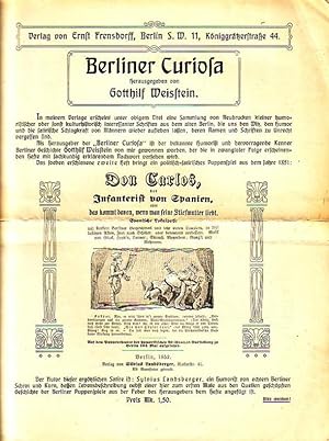 Berliner Curiosa, Heft 2: Ankündigung zu 'Don Carlos, der Infanterist von Spanien, oder das kommt...