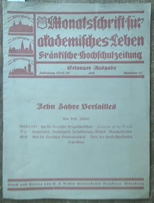 Monatsschrift für akademisches Leben - Fränkische Hochschulzeitung, Erlanger Ausgabe. Jahrgang 19...