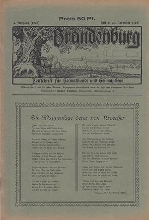 Brandenburg. 4. Jahrgang (1926) - Heft 21 ( 5. November 1926 ). Zeitschrift für Heimatkunde und H...