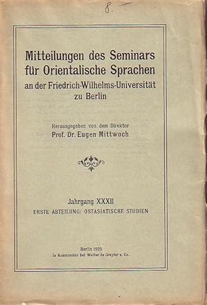 Mitteilungen des Seminars für Orientalische Sprachen an der Friedrich-Wilhelms-Universität zu Ber...