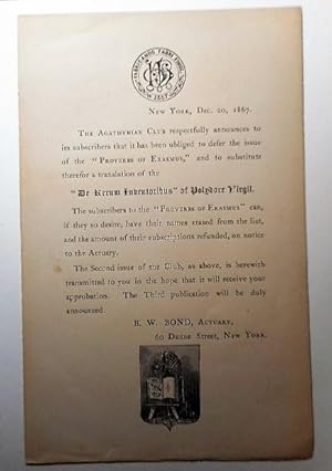 [Book Publishing] [Agathynian Club] [American Book Clubs]Original advert for the Agathynian Club ...