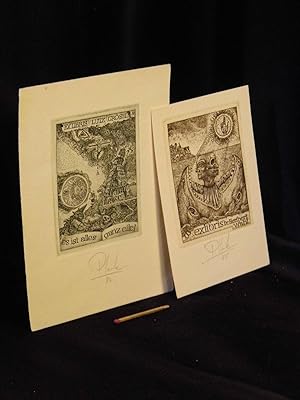 Es ist ales ganz eitel. Exlibris Lutz Grösel + Exlibris Dr. Heribert Wahl (2 Exlibris) -