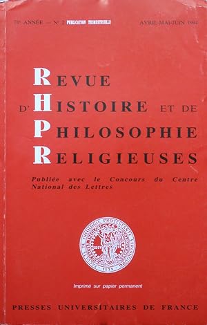 REVUE D'HISTOIRE ET DE PHILOSOPHIE RELIGIEUSES 