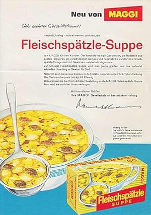 Fleischspätzle-Suppe. Werbeblatt (um 1965)