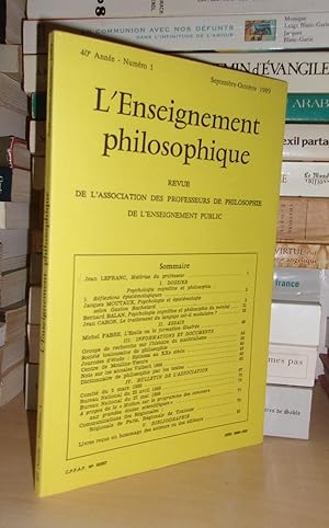 REVUE DE L'ENSEIGNEMENT PHILOSOPHIQUE N°1: 40e Année. Sept.-Oct.1989