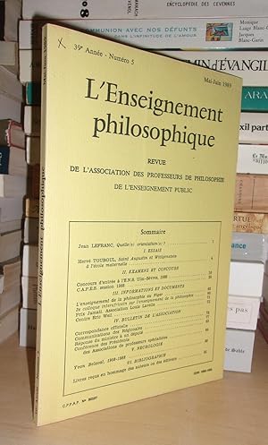 Revue de L'Enseignement Philosophique - N°5: 39e Année. Mai-Juin 1989