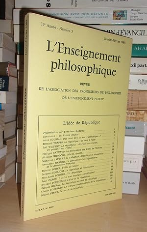 REVUE DE L'ENSEIGNEMENT PHILOSOPHIQUE N°3: 39e Année. Jan.-Fév.1989