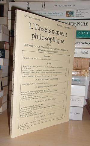 REVUE DE L'ENSEIGNEMENT PHILOSOPHIQUE N°1: 52e Année, Sept.-Oct. 2001