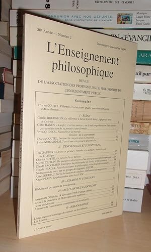 REVUE DE L'ENSEIGNEMENT PHILOSOPHIQUE N°2: 50e Année. Nov.-Déc.1999