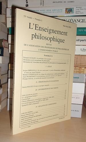 Revue de L'Enseignement Philosophique - N°5: 52e Année. Mai-Juin 2002