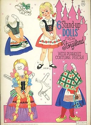 6 STAND-UP DOLLS FROM STORYLAND WITH PUSHOUT COSTUME PIECES.
