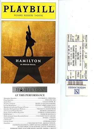 HAMILTON: An American Musical, PLAYBILL with Original Cast Index Slip/Copy of Ticket: Inspired by...