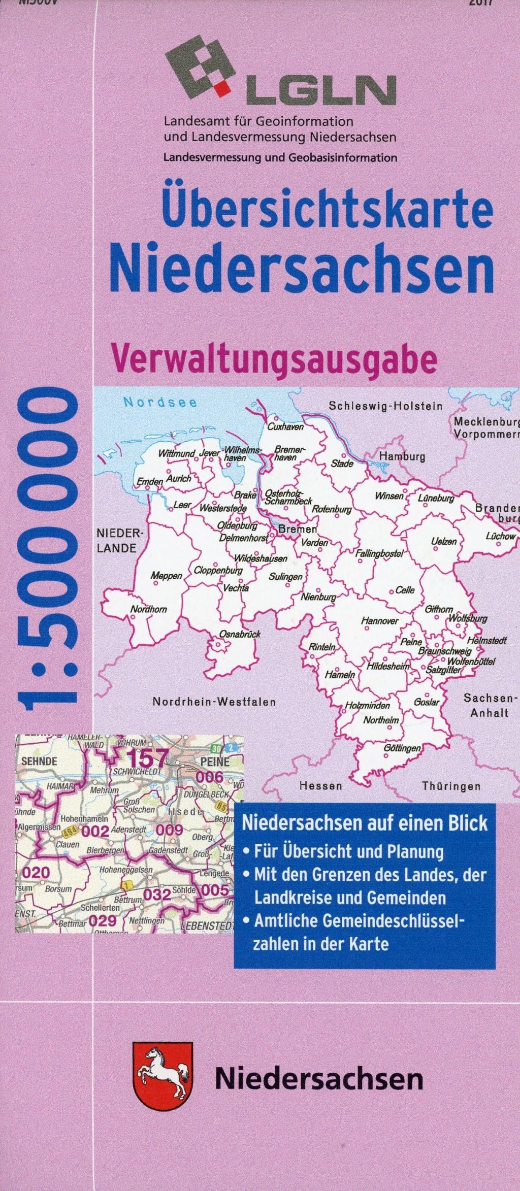Übersichtskarte Land Niedersachsen 1 : 500 000. Verwaltungsausgabe