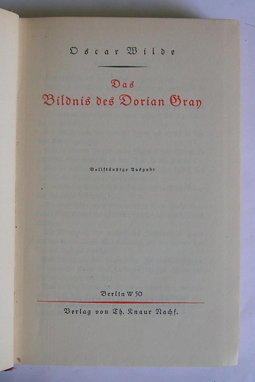 Das Bildnis des Dorian Gray. - Wilde, Oscar.