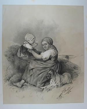 Die Geschwister. Getönte Lithographie aus "Album der Künstler Wien's in eigenhändigen Zeichnungen...