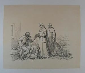 Das Almosen. Getönte Lithographie aus "Album der Künstler Wien's in eigenhändigen Zeichnungen". L...