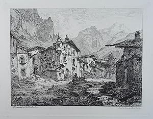 Partie aus einem Tiroler Dorf. Orig. Radierung bez., sign. und dat. "A.E. Kirchner fec. 1846 in M...