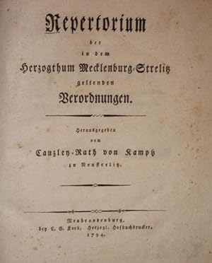 Repertorium der in dem Herzogthum Mecklenburg-Strelitz geltenden Verordnungen.