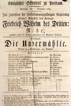 Königliches Schauspiel zu Potsdam. Sonntag, den 17. November 1822. Zur Jubelfeier der fünfundzwan...