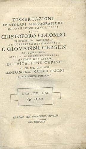 Dissertazioni epistolari bibliografiche sopra Cristoforo Colombo di Cuccaro nel Monferrato discop...