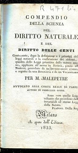 Compendio della scienza del diritto naturale e del diritto delle genti. contenente dopo la defini...