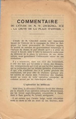Commentaire de l'étude de M. W. Churchill sur " La chute de la place d'Anvers" pendant la Premièr...