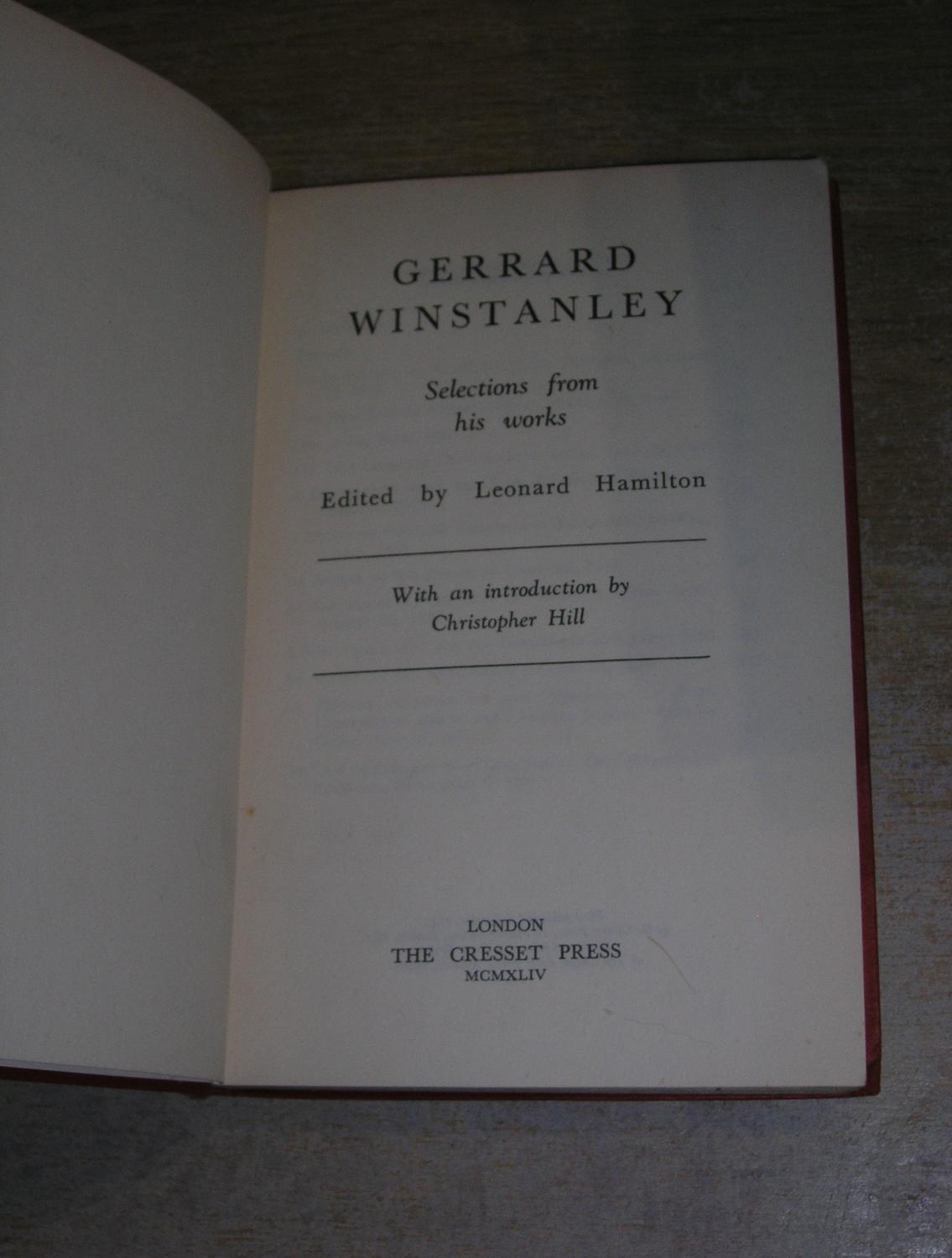 Gerrard Winstanley Selections From His Works by Leonard Hamilton: Good ...