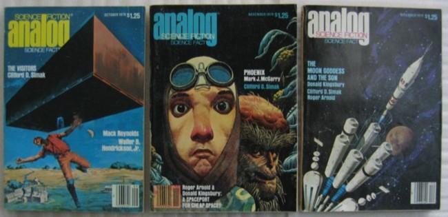 Analog Science Fact Science Fiction October November & December 1979, 3 issues featuring the first published appearance of"The Visitors" by Clifford D. Simak (in 3 parts) + The Moon Goddess & the Son, Life Among the Brain Stealers,The Spaceport, +++