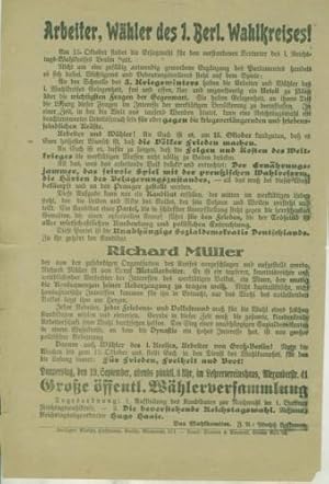 Flugschrift der Sozialdemokratischen Partei Deutschlands den Kandidaten "Richard Müller" zu wählen.