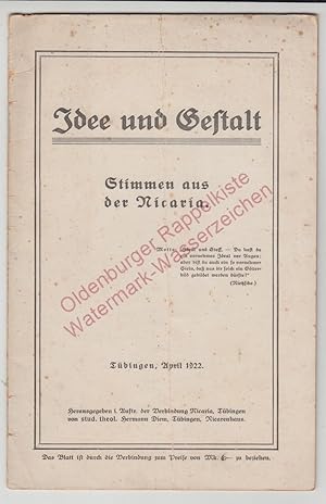 Idee und Gestalt - Stimmen aus der Nicaria -Verbindung Tübingen (1922)