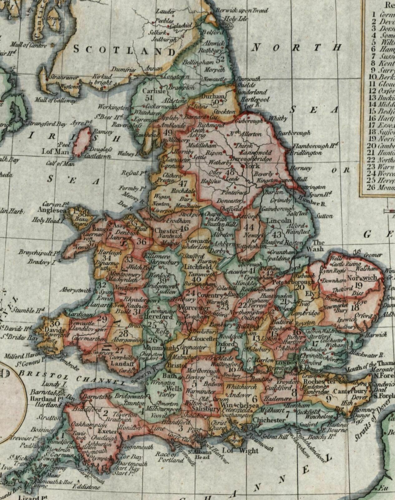 England Wales 1805 Charming Beautiful Old Map Lovely Hand Color County Index 1805 Map Raremapsandbooks