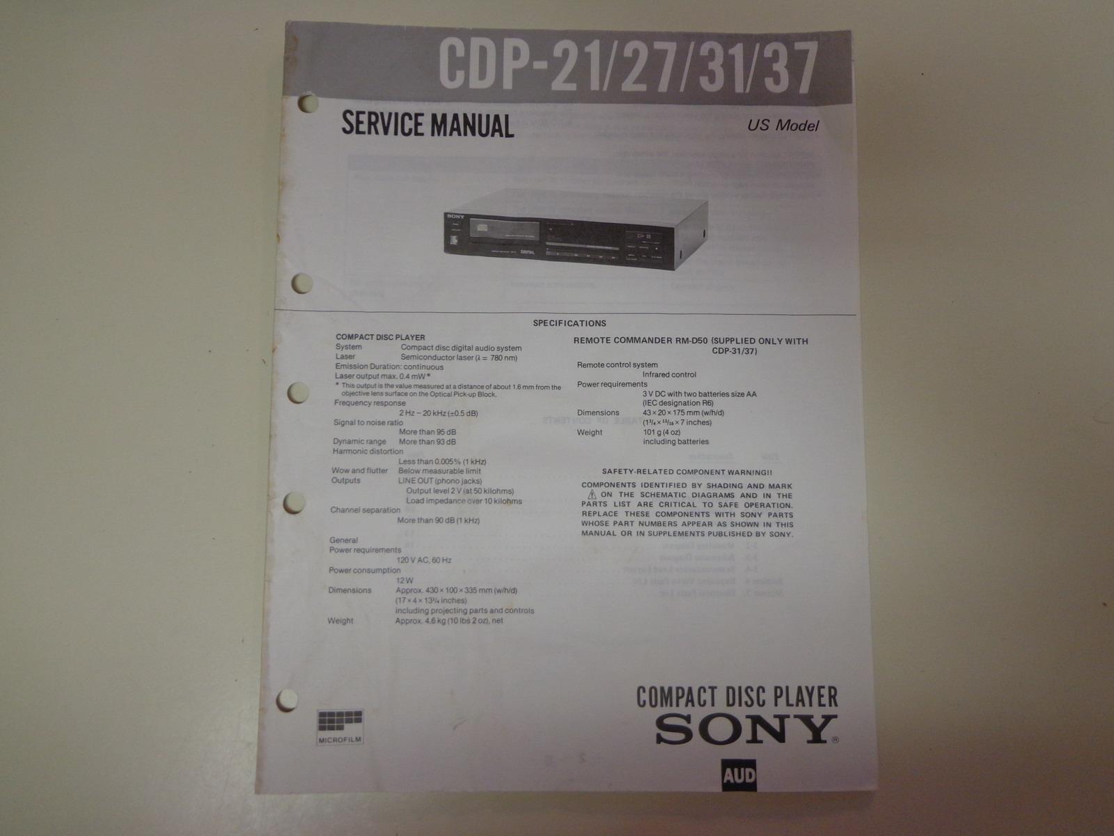 Sony CDP-21/27/31/37 Compact Disc Player Factory Service Manual