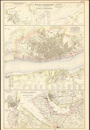 1874 ca LARGE ANTIQUE MAP- BARTHOLOMEW -LIVERPOOL & BIRKENHEAD, ENVIRONS,SILLOTH