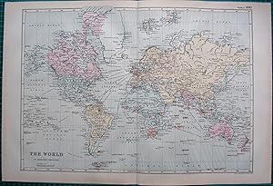 1892 LARGE VICTORIAN MAP- THE WORLD ON MERCATOR'S PROJECTION
